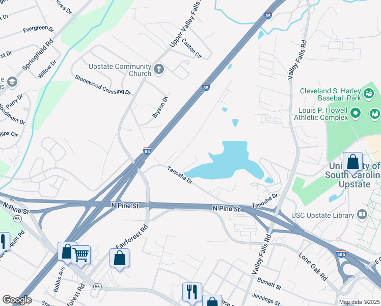 map of restaurants, bars, coffee shops, grocery stores, and more near 400 Locust Grove in Spartanburg