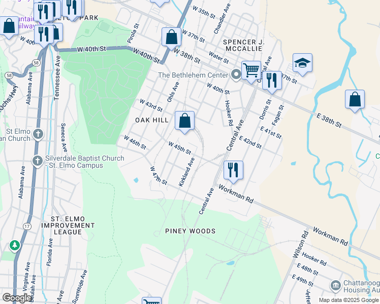 map of restaurants, bars, coffee shops, grocery stores, and more near in Chattanooga