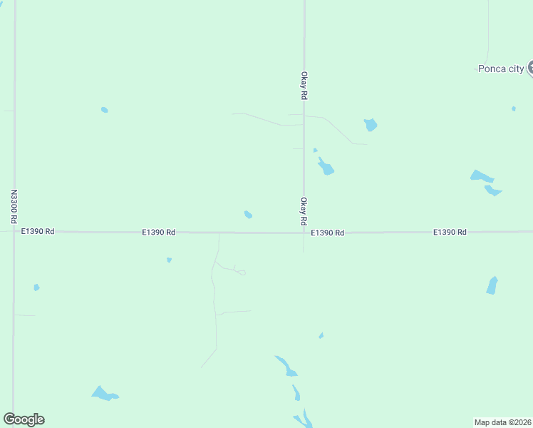 map of restaurants, bars, coffee shops, grocery stores, and more near E1390 Road in Wanette