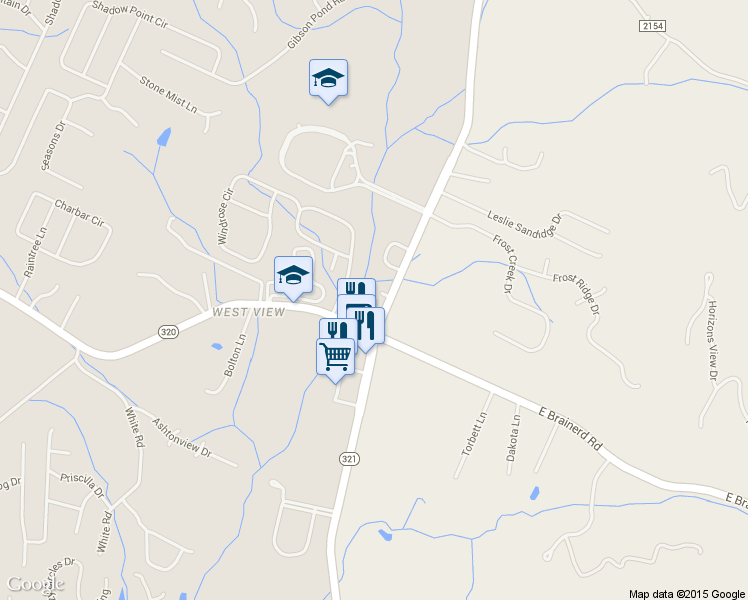 map of restaurants, bars, coffee shops, grocery stores, and more near 9634 Ethridge Lane in Ooltewah