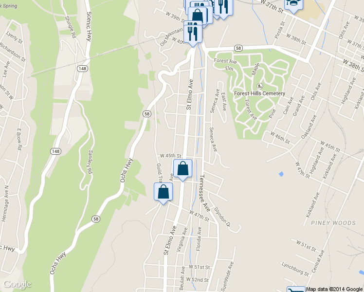 map of restaurants, bars, coffee shops, grocery stores, and more near 4411 St Elmo Ave in Chattanooga