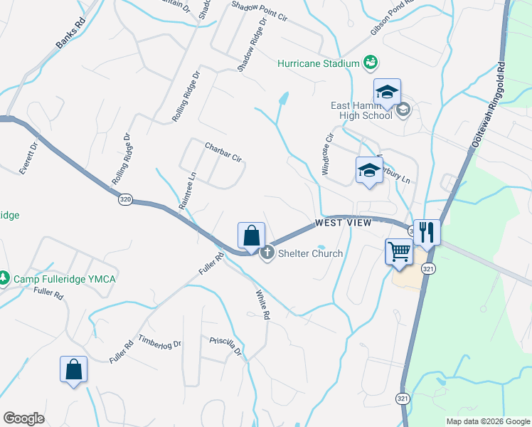 map of restaurants, bars, coffee shops, grocery stores, and more near 9513 East Brainerd Road in Chattanooga