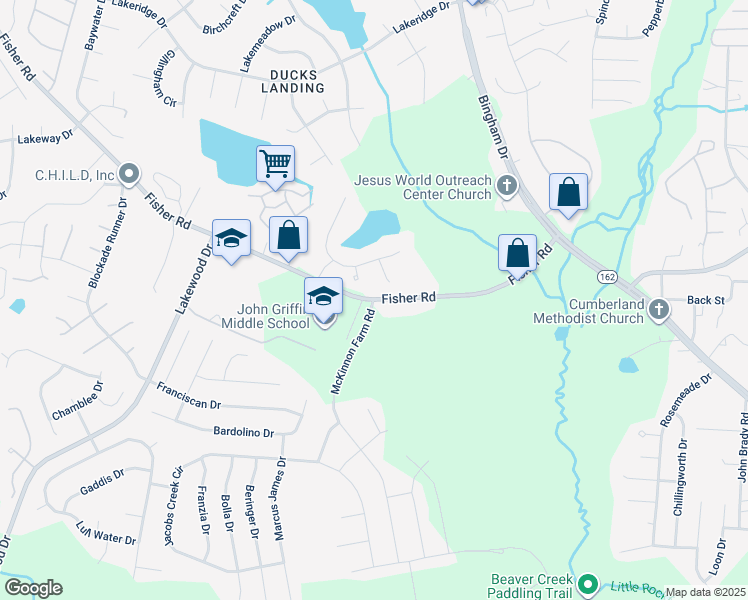 map of restaurants, bars, coffee shops, grocery stores, and more near 4600 McKinnon Farm Road in Fayetteville