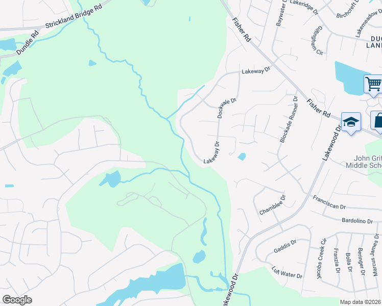 map of restaurants, bars, coffee shops, grocery stores, and more near 6200 Lakeway Drive in Fayetteville