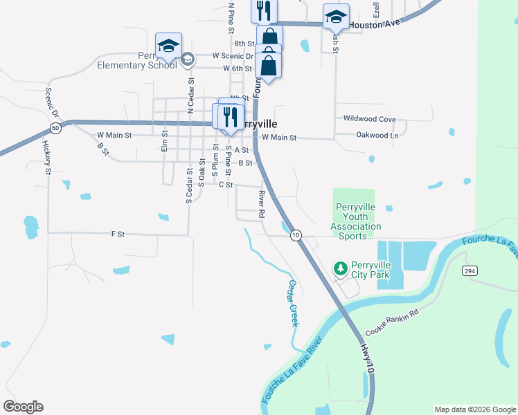 map of restaurants, bars, coffee shops, grocery stores, and more near 512 River Road in Perryville