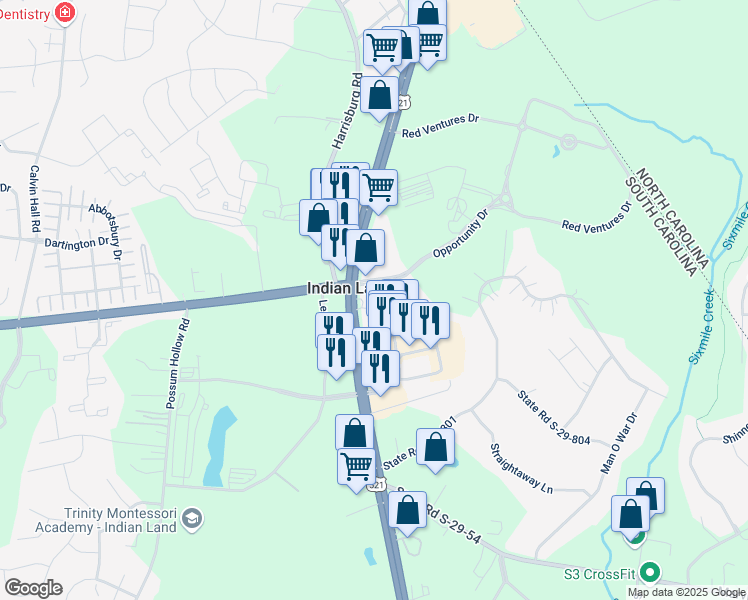 map of restaurants, bars, coffee shops, grocery stores, and more near 106 Fairview Drive in Fort Mill