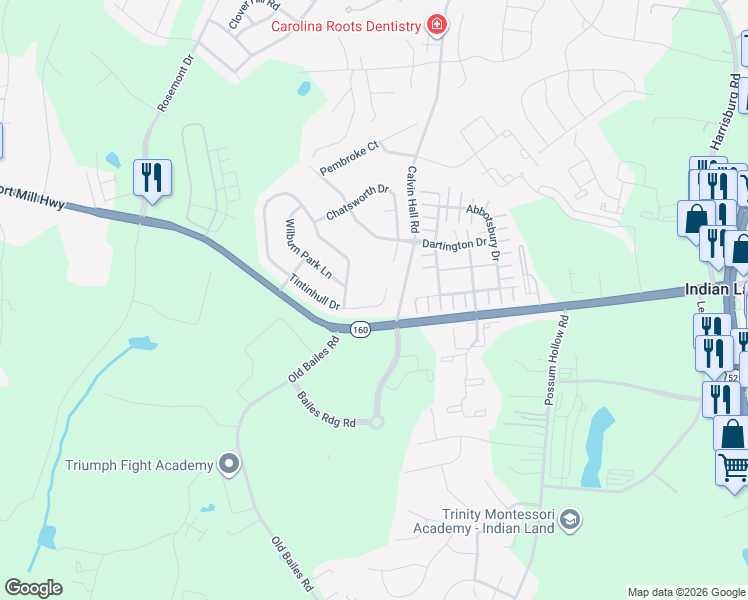 map of restaurants, bars, coffee shops, grocery stores, and more near 10549 Tintinhull Drive in Indian Land