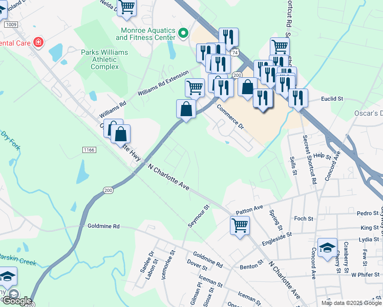 map of restaurants, bars, coffee shops, grocery stores, and more near 1620 Sparta Drive in Monroe