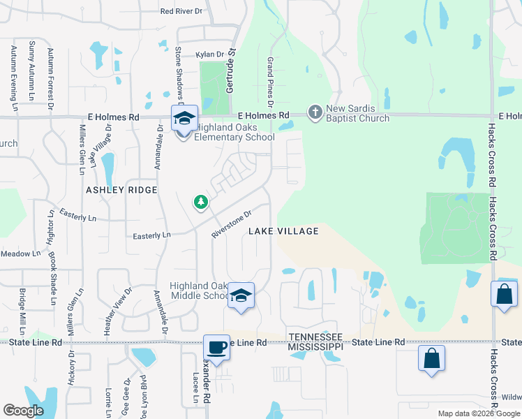 map of restaurants, bars, coffee shops, grocery stores, and more near 5391 Meadowbriar Trail in Memphis