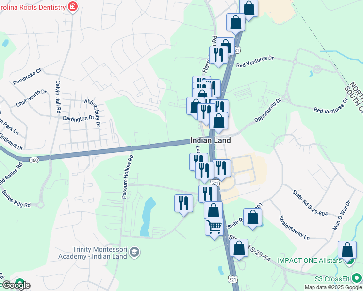 map of restaurants, bars, coffee shops, grocery stores, and more near 181 South Carolina 160 in Fort Mill