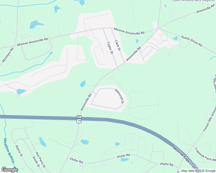 map of restaurants, bars, coffee shops, grocery stores, and more near 428 Glencroft Drive in Wingate