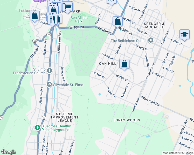 map of restaurants, bars, coffee shops, grocery stores, and more near 620 West 47th Street in Chattanooga