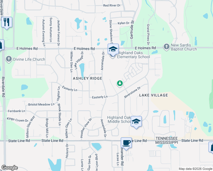 map of restaurants, bars, coffee shops, grocery stores, and more near 5394 Annandale Drive in Memphis
