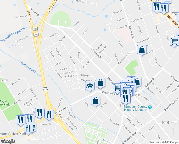 map of restaurants, bars, coffee shops, grocery stores, and more near 511 Williams Street in Clinton