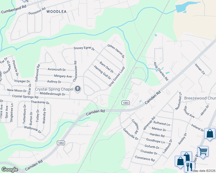 map of restaurants, bars, coffee shops, grocery stores, and more near 2309 Gray Goose Loop in Fayetteville