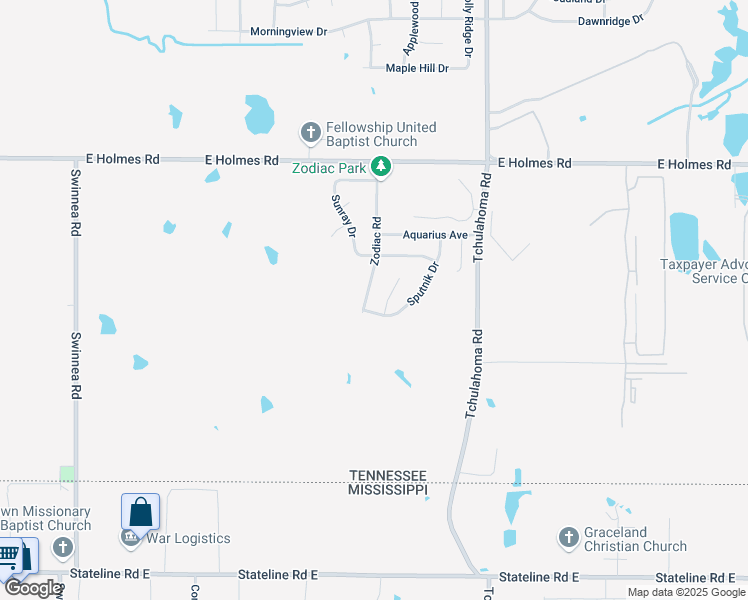 map of restaurants, bars, coffee shops, grocery stores, and more near 5380 Zodiac Road in Memphis