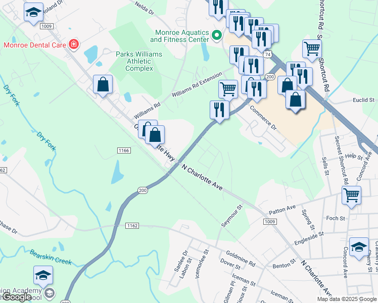 map of restaurants, bars, coffee shops, grocery stores, and more near in Monroe
