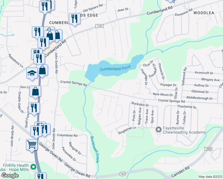 map of restaurants, bars, coffee shops, grocery stores, and more near 2028 Crystal Springs Road in Fayetteville