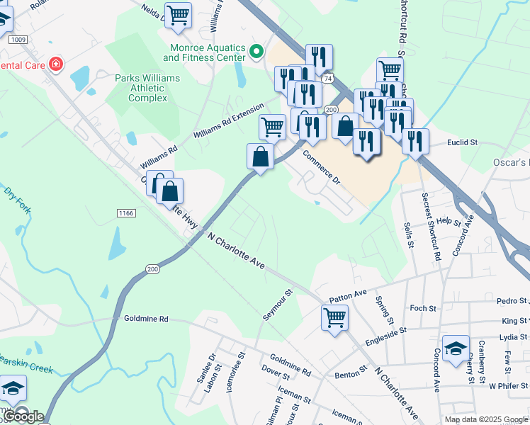 map of restaurants, bars, coffee shops, grocery stores, and more near 1620 Sparta Drive in Monroe