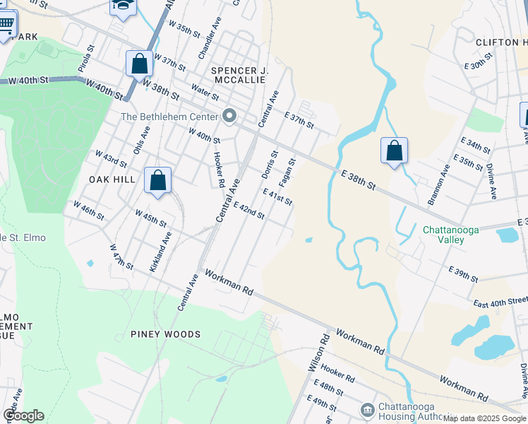 map of restaurants, bars, coffee shops, grocery stores, and more near 4221 Quinn Adams Street in Chattanooga