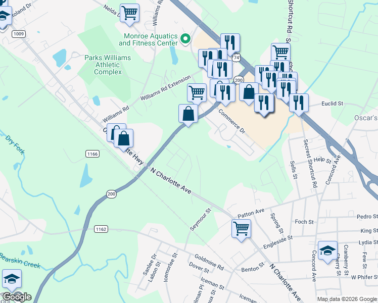 map of restaurants, bars, coffee shops, grocery stores, and more near 1620 Sparta Drive in Monroe
