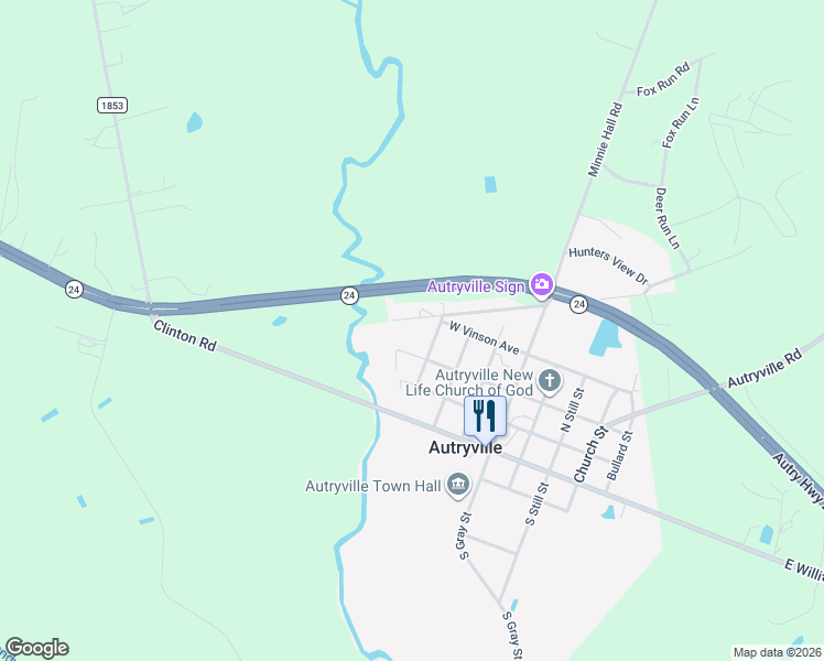 map of restaurants, bars, coffee shops, grocery stores, and more near 426 West North Street in Autryville