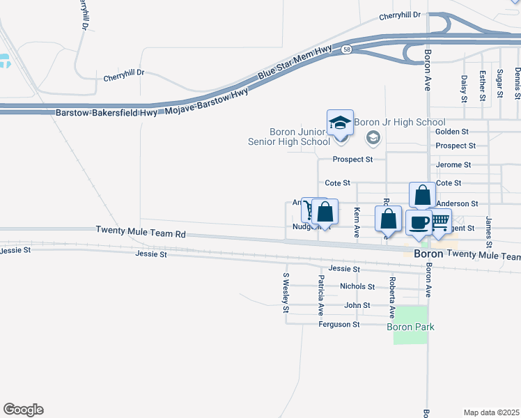 map of restaurants, bars, coffee shops, grocery stores, and more near 26962 Twenty Mule Team Road in Boron