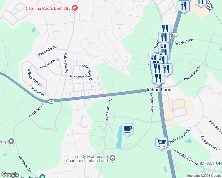 map of restaurants, bars, coffee shops, grocery stores, and more near 181 South Carolina 160 in Fort Mill
