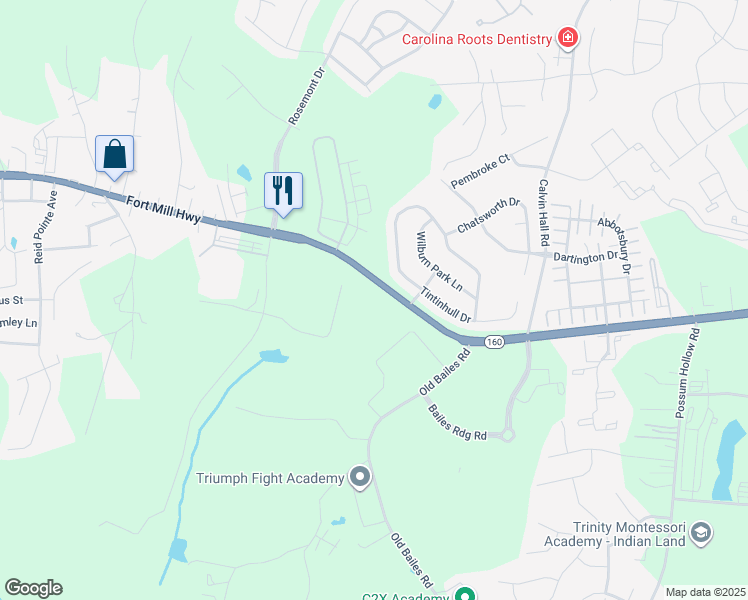 map of restaurants, bars, coffee shops, grocery stores, and more near 607 Fort Mill Highway in Fort Mill