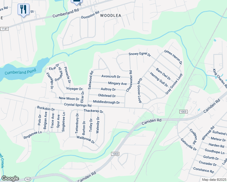 map of restaurants, bars, coffee shops, grocery stores, and more near 1433 Aultroy Drive in Fayetteville