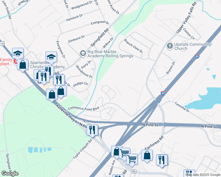map of restaurants, bars, coffee shops, grocery stores, and more near October Lane in Valley Falls