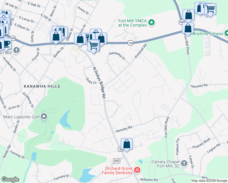 map of restaurants, bars, coffee shops, grocery stores, and more near 934 Ashton Oak Court in Fort Mill