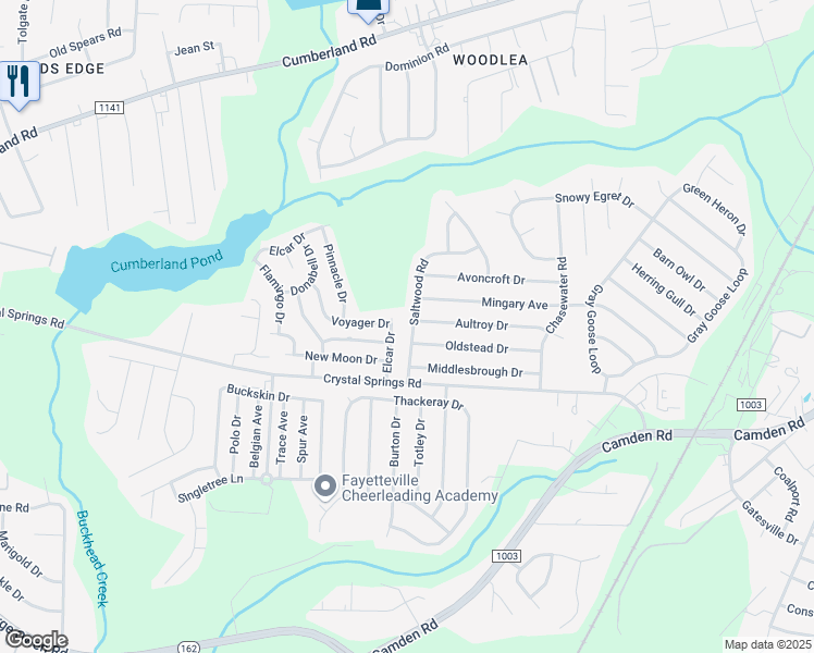 map of restaurants, bars, coffee shops, grocery stores, and more near 2424 Saltwood Road in Fayetteville