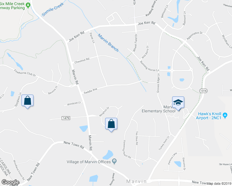 map of restaurants, bars, coffee shops, grocery stores, and more near 9715 Saddle Avenue in Waxhaw