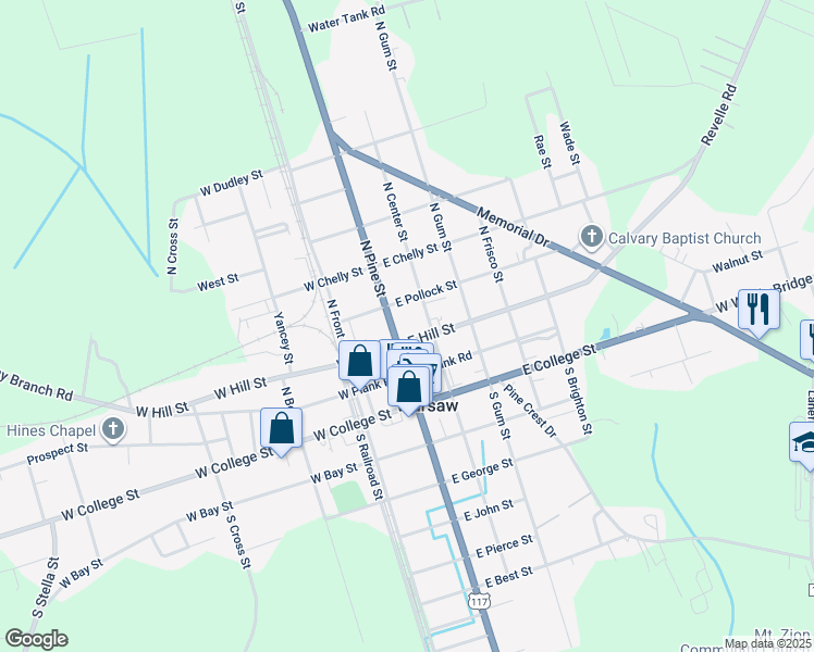 map of restaurants, bars, coffee shops, grocery stores, and more near 107 East Hill Street in Warsaw