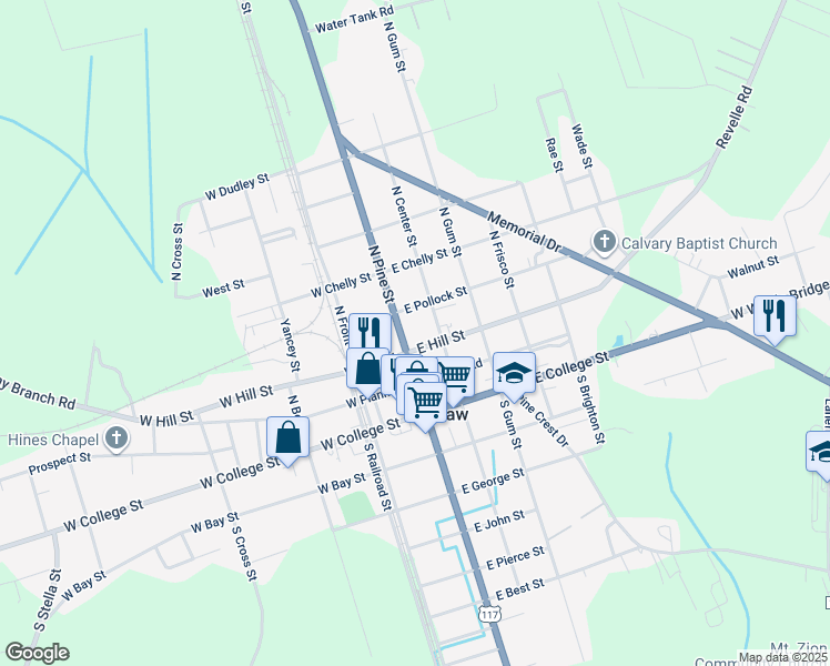 map of restaurants, bars, coffee shops, grocery stores, and more near 107 East Hill Street in Warsaw