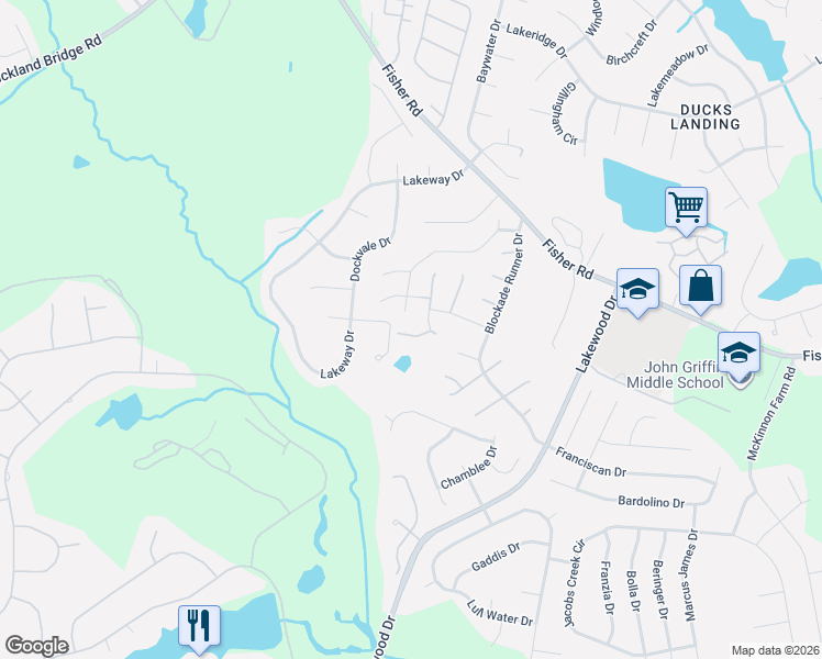 map of restaurants, bars, coffee shops, grocery stores, and more near 2829 Mosquera Drive in Fayetteville