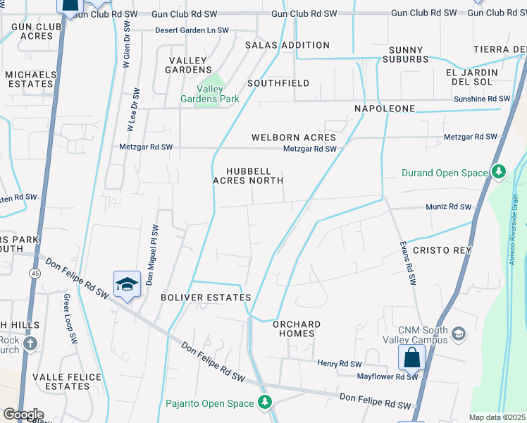 map of restaurants, bars, coffee shops, grocery stores, and more near 2321 Durand Road Southwest in Albuquerque