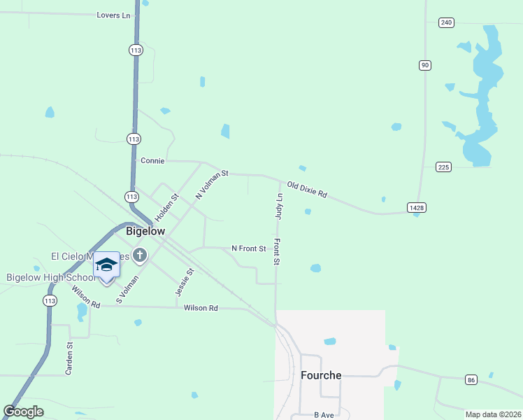 map of restaurants, bars, coffee shops, grocery stores, and more near 355 Judy Lane in Bigelow