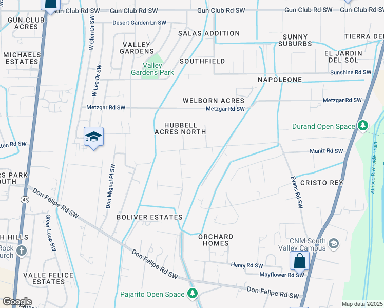 map of restaurants, bars, coffee shops, grocery stores, and more near 2321 Durand Road Southwest in Albuquerque