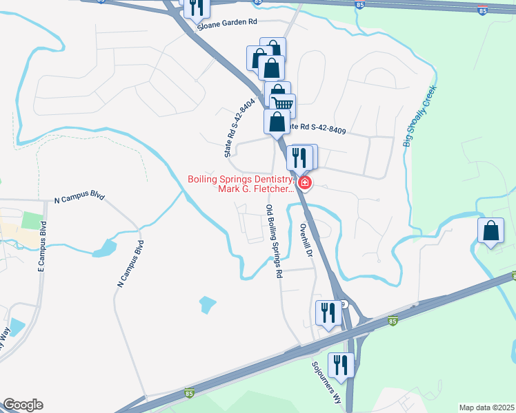 map of restaurants, bars, coffee shops, grocery stores, and more near 441 Old Boiling Springs Road in Spartanburg