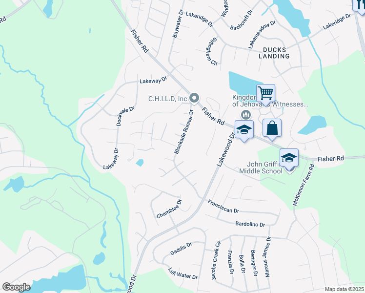 map of restaurants, bars, coffee shops, grocery stores, and more near 2817 Blockade Runner Drive in Fayetteville