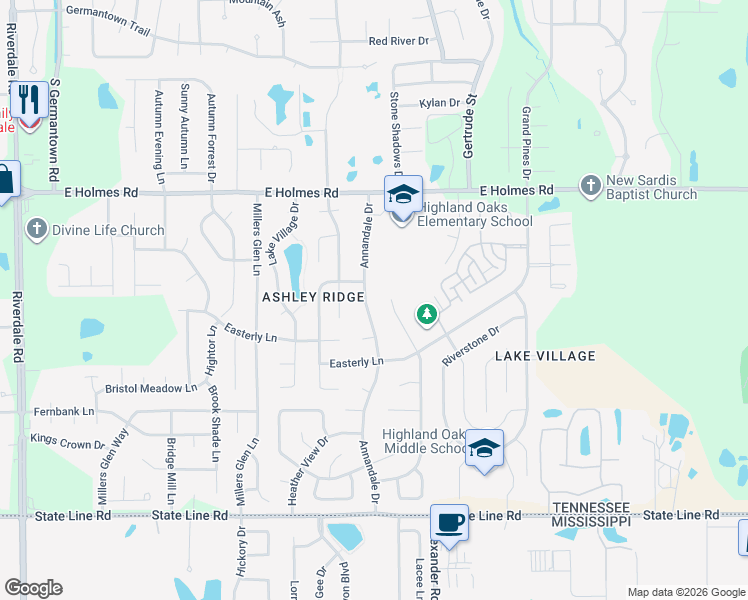map of restaurants, bars, coffee shops, grocery stores, and more near 5336 Annandale Drive in Memphis