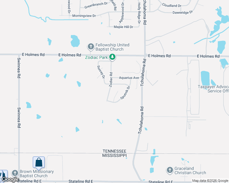 map of restaurants, bars, coffee shops, grocery stores, and more near 5345 Zodiac Road in Memphis