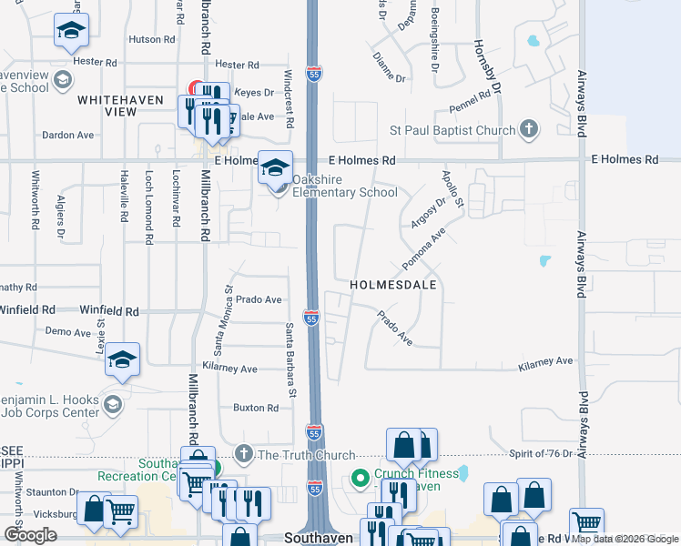 map of restaurants, bars, coffee shops, grocery stores, and more near 5338 Hickman Street in Memphis