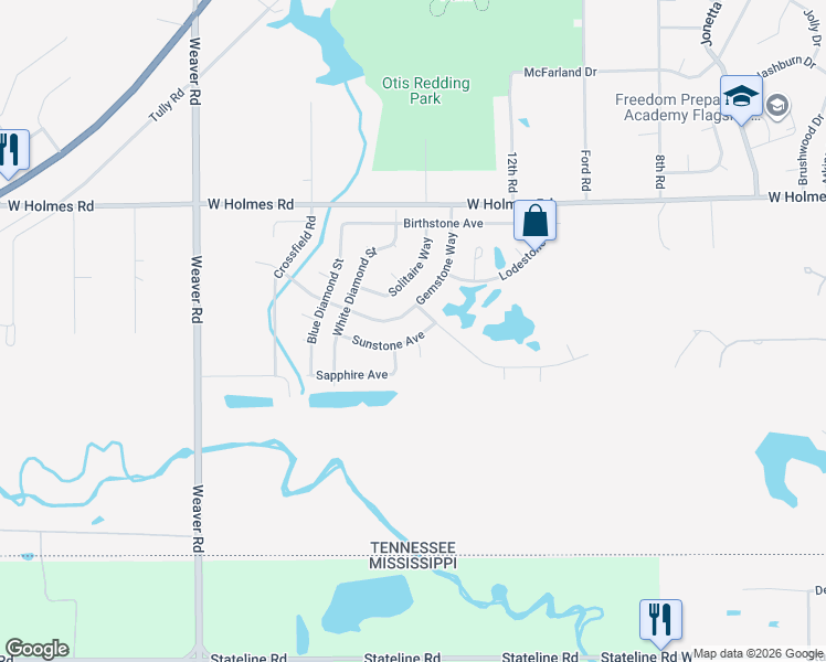 map of restaurants, bars, coffee shops, grocery stores, and more near 5346 Gemstone Way in Memphis