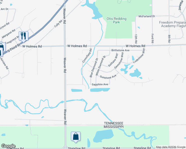map of restaurants, bars, coffee shops, grocery stores, and more near 5342 Blue Diamond Street in Memphis