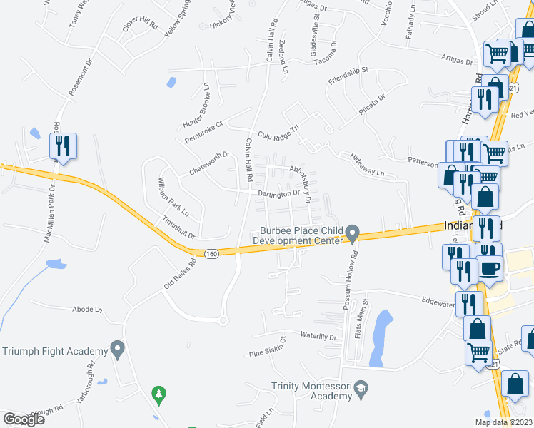 map of restaurants, bars, coffee shops, grocery stores, and more near 6021 Black Heath Drive in Fort Mill
