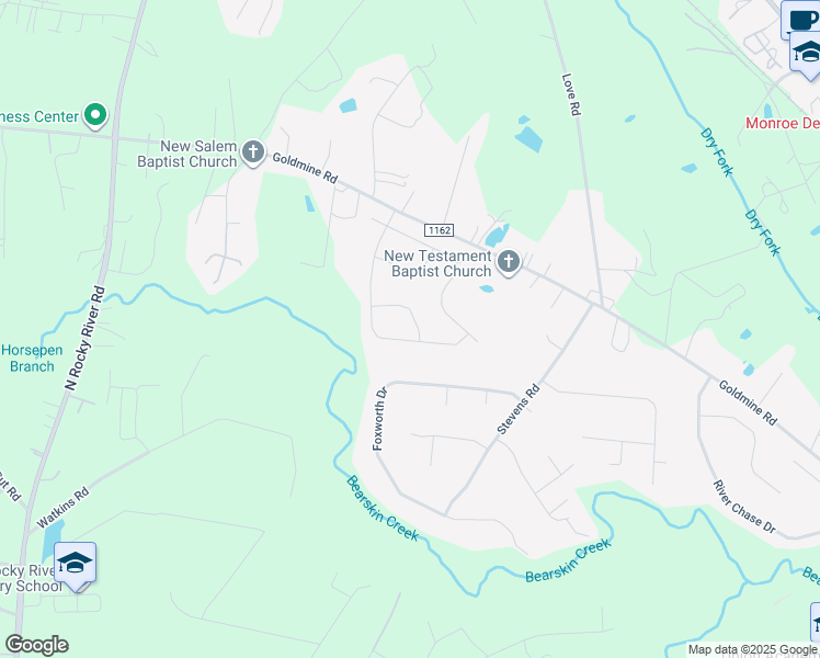 map of restaurants, bars, coffee shops, grocery stores, and more near 2714 Gusty Lane in Monroe