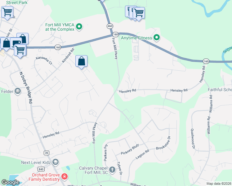 map of restaurants, bars, coffee shops, grocery stores, and more near 1370 Hensley Road in Fort Mill